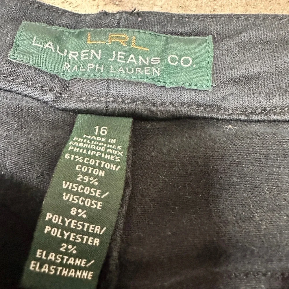 LRL Lauren Ralph Lauren Modern Straight Curvy Jeans Size 16 Black Dark Wash